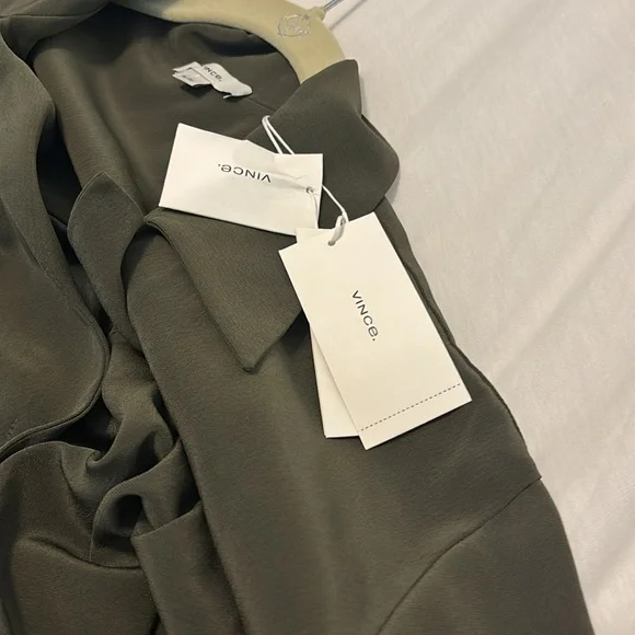 Vince Olive Green Tie-Front Maxi Dress SZ XL v-neck luxurious designer NWT - Picture 15 of 15